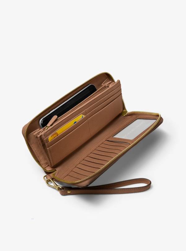 Damske Penazenky Michael Kors Leather Continental Wristlet Hnede - Doplnky Michael Kors Outlet | QSBEP-0639